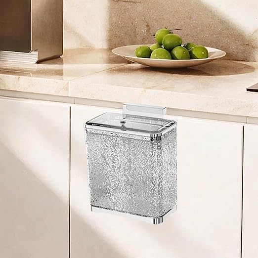 Bathroom Trash Can, Kitchen Hanging Trash Can Wastebasket Portable with Lid Small Over Cabinet Door Garbage Bin Waste Basket for Bathroom Kitchen(Argent Gray)