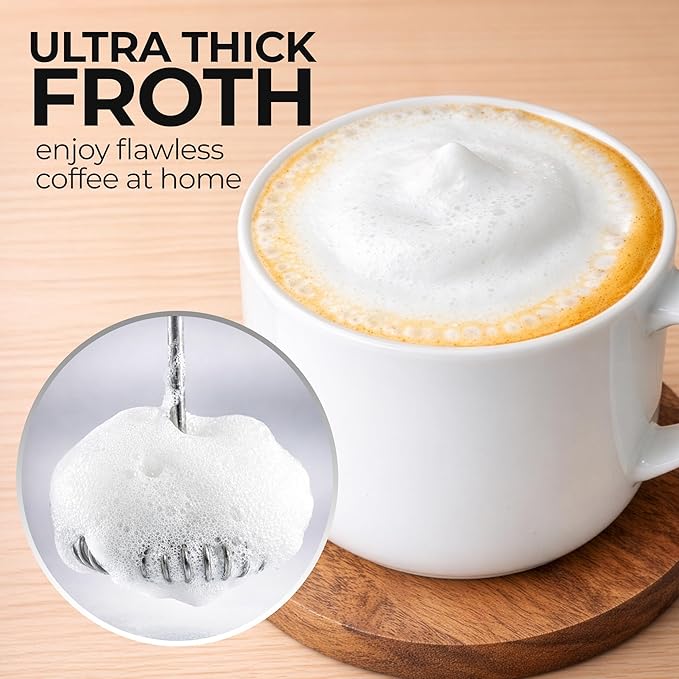 Zulay Froth N Go Milk Frother – Rechargeable 3-in-1 Handheld Frother Wand with Travel Case & USB-C Charger – Single, Double & Egg Whisk for Latte, Cappuccino, Matcha, Protein Shakes – Black
