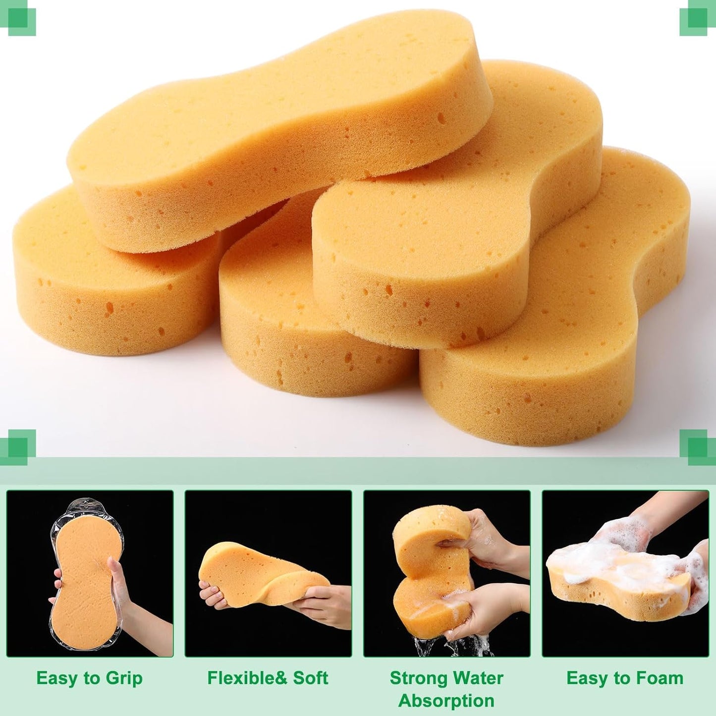 Vesici 48 Pack Car Wash Sponges Large Sponges Bulk Big All-Purpose Scrubber Thick Foam Car Cleaning Supplies for Washing Boat Kitchen Household with Single Vacuum Compressed Packing (Earthy Yellow)