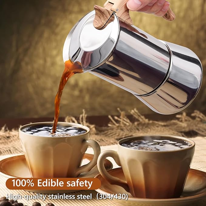 Induction Moka Pot, Stainless Steel, Stovetop Espresso Coffee Maker, 6 Cup/300ml/10.1oz, Easy to Use and Clean, Camping Home Use | for Mocha Cappuccinos, Lattes