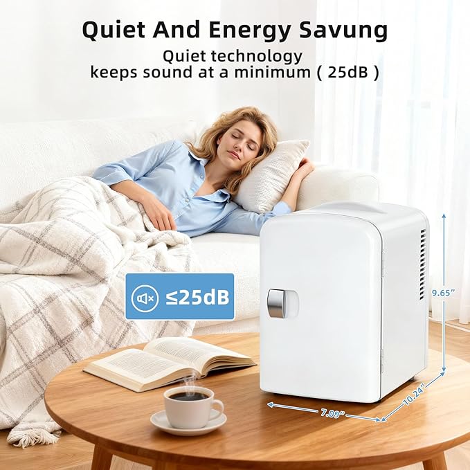 Antarctic Star 4L/6 Can Portable Mini Fridge,Personal Compact Refrigerator,Small Cooler for Food,Drinks or Skin Care, AC/DC for Bedroom, Car, Office & Dorm, White