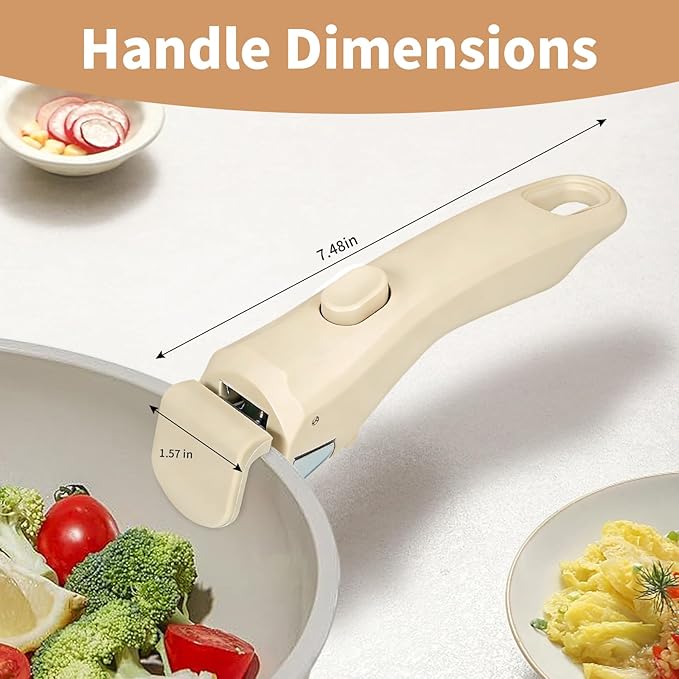Removable Handle Beige, Detachable Handle for Pots and Pans, Universal Cookware Handles, Compatible with Thin Edge Cookware, 2 Pack