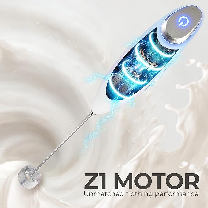 Zulay Kitchen Patented Tornado Triple Whisk Milk Frother with 4 Duracell Batteries – Handheld Foam Maker for Coffee, Lattes, Matcha & Hot Chocolate – Rich, Creamy Froth in Seconds - Sky Cloud