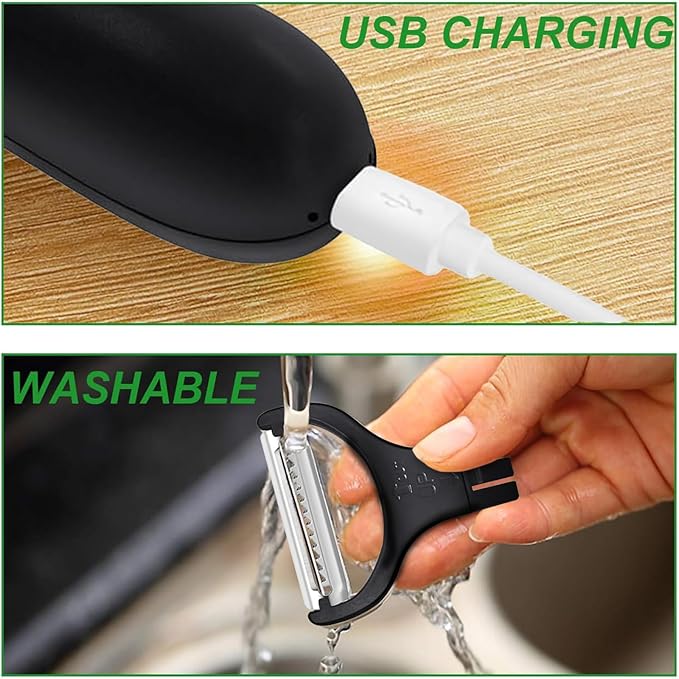 Electric Potato Peeler, Handheld Electric Vegetables and Fruit Peeler 3-in-1 Pro Set, USB Rechargeable Kitchen Gadgets for Apples, Potato, Carrots, Cucumber (Black)