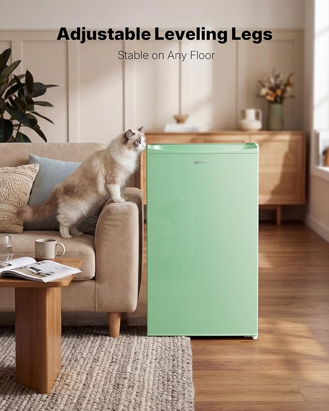 Upstreman 3.2 Cu.Ft Mini Fridge with Freezer, Single Door Mini Fridge, Dorm Fridge, Adjustable Thermostat, Mini Refrigerator for Bedroom, Office, Dorm, Green-BR321