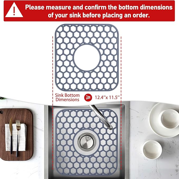 Bestjing Silicone Sink Protectors for Kitchen Sink with Center Drain - 12" x 11" Kitchen Grid Accessory, Non-Slip Heat-Resistant Mat for Bottom of Porcelain Stainless Steel, Dishwasher Safe