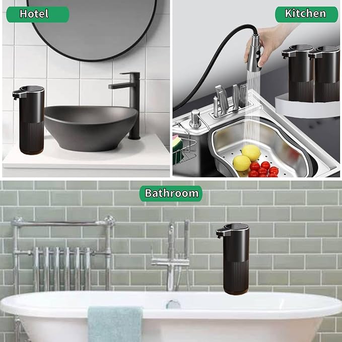 2 Pack Automatic Soap Dispenser, Touchless Foaming Soap Dispenser Bathroom,Upgrade Hand & Dish Electric Dispenser 4-Level Waterproof Wall Mount Kitchen Auto Soap Pump for Thin & Thick Liquid (Black)