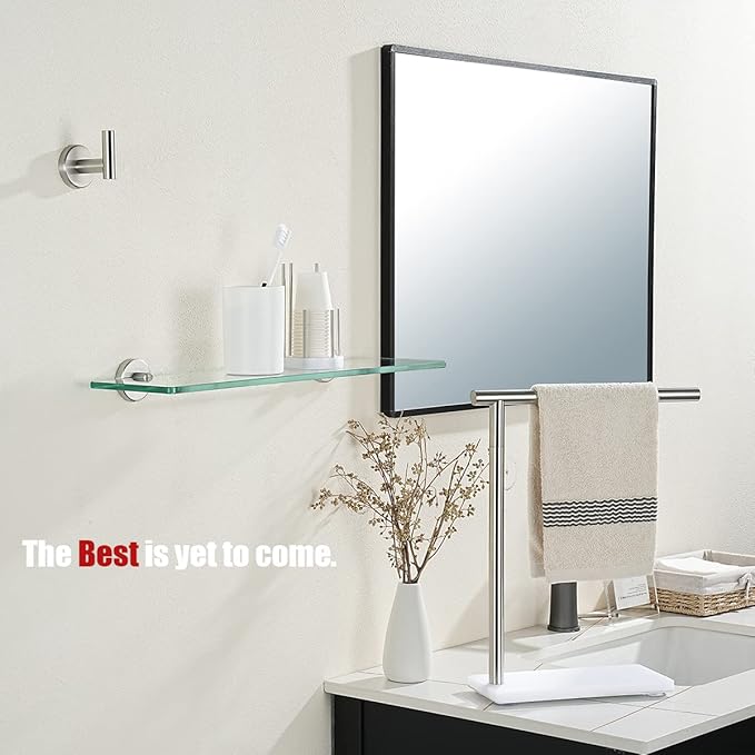 JQK Bathroom Glass Shelf, Tempered Glass Shower Storage 20 by 5 inches, 304 Stainless Steel Brushed Finish Wall Mount, 2 Pack, TGS101L20-BN-P2