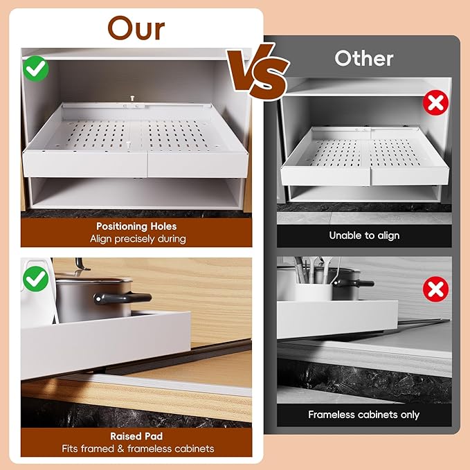 OneDream 2 Pack Pull Out Cabinet Organizer, 21" Deep Slide Out Drawers for Kitchen Cabinets, No Drill Adhesive Pull Out Drawers for Cabinets, Roll Out Shelves Adjustable Width 12.05"-20.4"