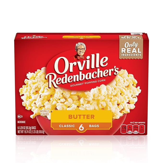 Orville Redenbacher’s Microwave Popcorn, Classic Butter Flavor, 2g Fiber Per Serving, 3.3 oz., 6-Count