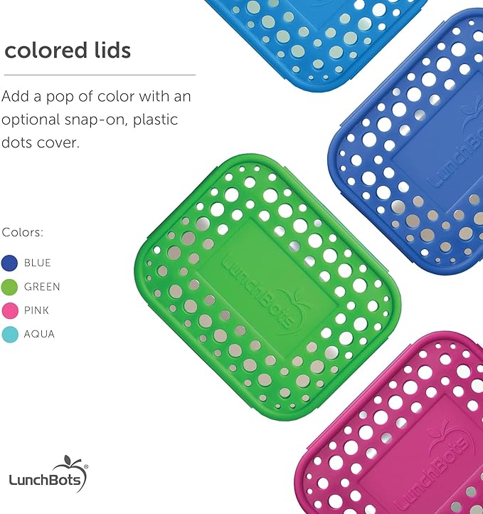 LunchBots Large Cinco Stainless Steel Lunch Container - Five Section Design Holds a Variety of Foods - Metal Bento Box - Dishwasher Safe - Stainless Lid - Blue Dots