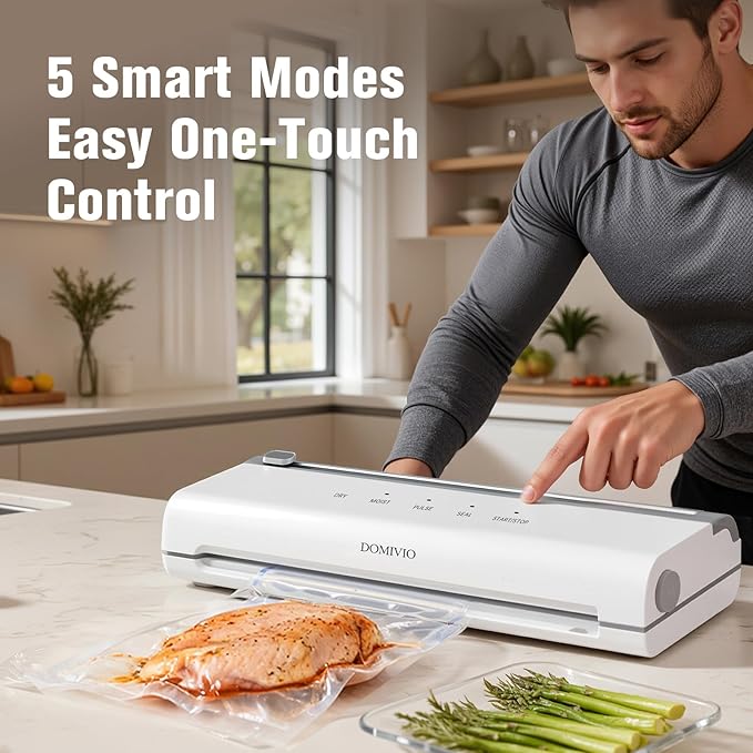 75Kpa Vacuum Sealer Machine for Food, 5-in-1 Food Saver with Built-In Cutter & 20 BPA-Free Bags – Dry & Moist Modes, Compact Easy-to-Use Vacuum Sealer for Meal Prep (VS2093)