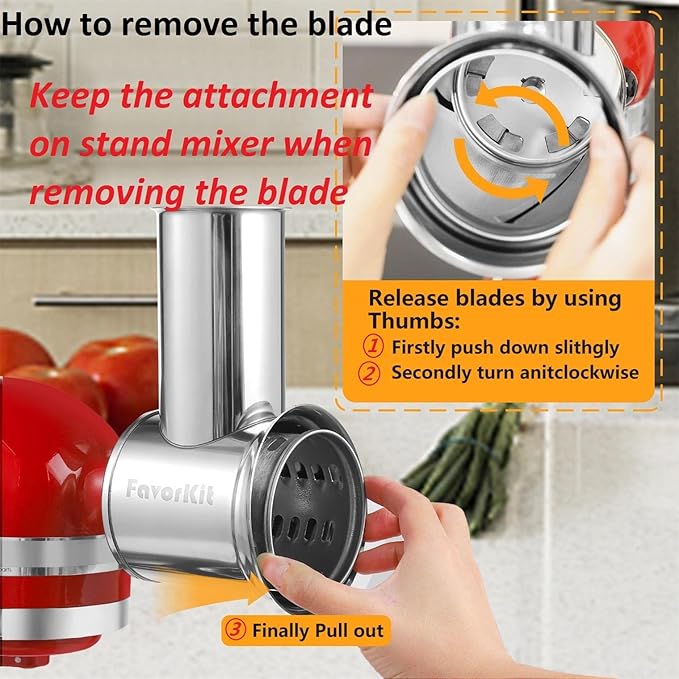 FavorKit Slicer Shredder Attachment for KitchenAid Mixers, Stainless Steel Cheese Grater Salad Maker Accessories with 3 Cutting Blades,Dishwasher Safe!