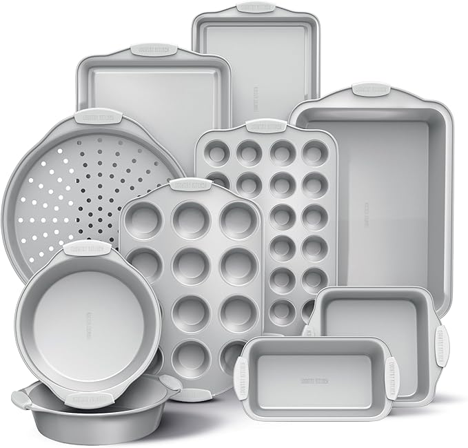 Country Kitchen Nonstick Stackable Bakeware Set - Heavy Duty, Durable, Easy Release Baking Set, Silver, 10 Pcs