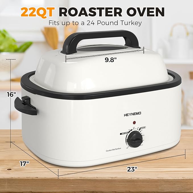 22 Quart Electric Roaster Oven with Visible & Self-Basting Lid, Large Turkey Roaster with Defrost Warm Function, Adjustable Temperature, Removable Pan Rack, Stainless Steel