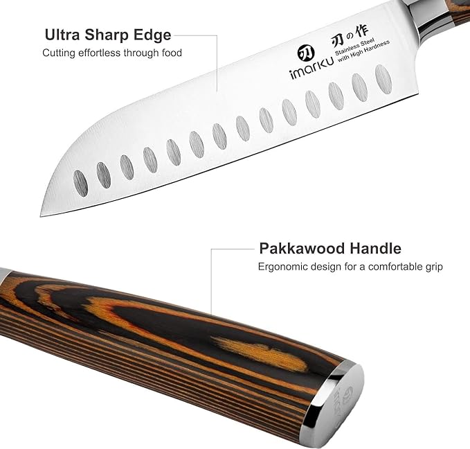 imarku Santoku Knife, 7 inch Kitchen Knife Ultra Sharp Cooking Knife Japanese Chef Knife -High Carbon Stainless Steel - Ergonomic Pakkawood Handle, Gifts for Women/Men, Orange