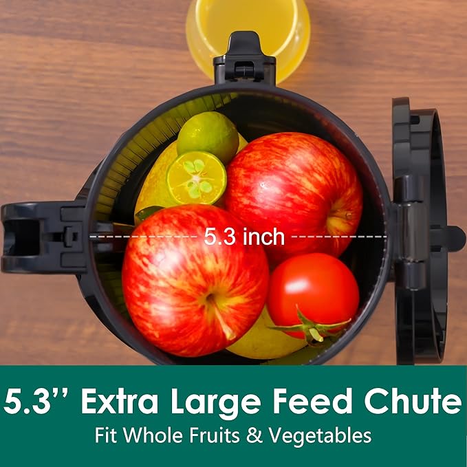 Cold Press Juicer Machines, Slow Masticating Juicer with 5.3" Extra Large Feed Chute Fit Whole Fruits & Vegetables, Self Feeding Effortless for Batch Juicing, BPA Free 250W (BrightBlue,1.8L)