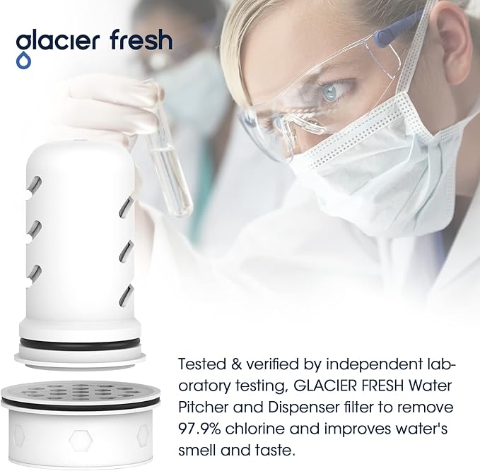 GLACIER FRESH Water Pitcher Filter Replacement for LS Home Dispenser and Pitcher Systems, Reduces Chlorine Taste and Odor, 2 Membrane Micro and 4 Activated Carbon + Ion Exchange Filter