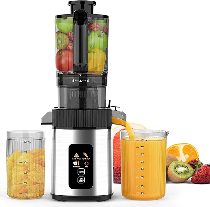 Electactic Slow Juicer Machine with 300W Pure Copper Motor, 4.35-Inch Wide Chute & Reverse Function, Stainless Steel Juicer for Family Daily Use