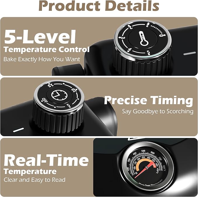 12" Pizza Oven, Indoor Pizza Oven Heats up to 800°F, 1200W Electric Pizza Maker with Viewing Window, Temperature Control & Timer