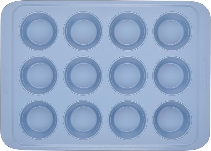 Farberware Easy Solutions Nonstick Bakeware Muffin/Cupcake Baking Pan, 12-cup with fill lines - Blue