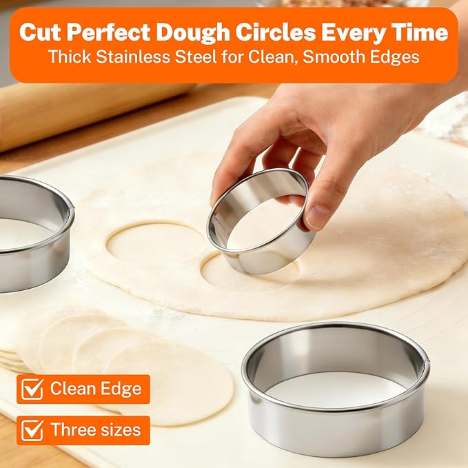 3-in-1 Stainless Steel Dumpling & Empanada Maker Set | Professional Press Mold with 3 Sizes (3.8", 5", 6") & Dough Cutters, Stuffing Scoop | Dishwasher Safe for Easy Clean