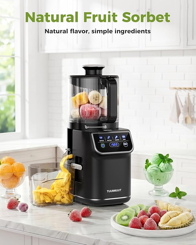TUUMIIST 3-in-1 Cold Press Juicer Machine, Smart Touch Masticating Juicers for Whole Fruit & Vegetable, 6.5" Wide Chute Slow Juicer for Nut Milk & Sorbet, High Yield, 100oz Large Capacity, Easy Clean