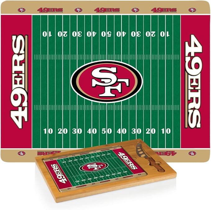PICNIC TIME NFL Football Field Icon Glass Top Cutting Board & Knife Set, (Parawood & Bamboo)