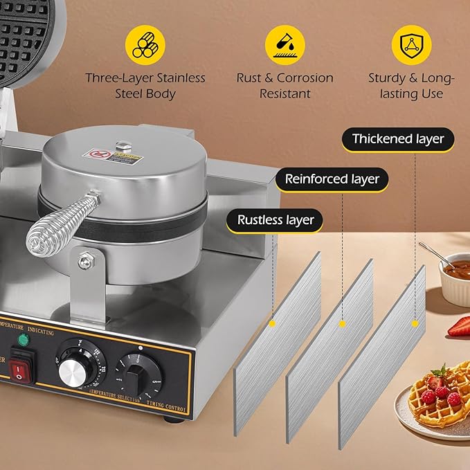 Dyna-Living Waffle Maker 2400W Double Waffle Iron Maker Restaurant Non-stick Round Waffle Machine Commercial Waffle Maker Large Waffle Machine for Hotel, Thicken Stainless Steel