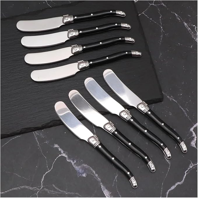 Stainless Steel Cheese Spreader Knives Set Wide Blade Dessert With Black Plastic Handles Multipurpose Butter Flatware Set(4pcs)