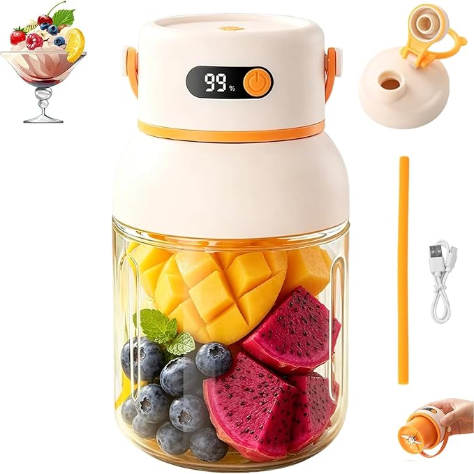 Portable Electric Juicer Cup with Zero Cord Hassle, USB-C Rechargeable, 36 Stainless Steel Blades, 18000 RPM Motor, Leakproof for Shakes,Smoothies,Travel,Gym,Office Outdoor (1000ML)