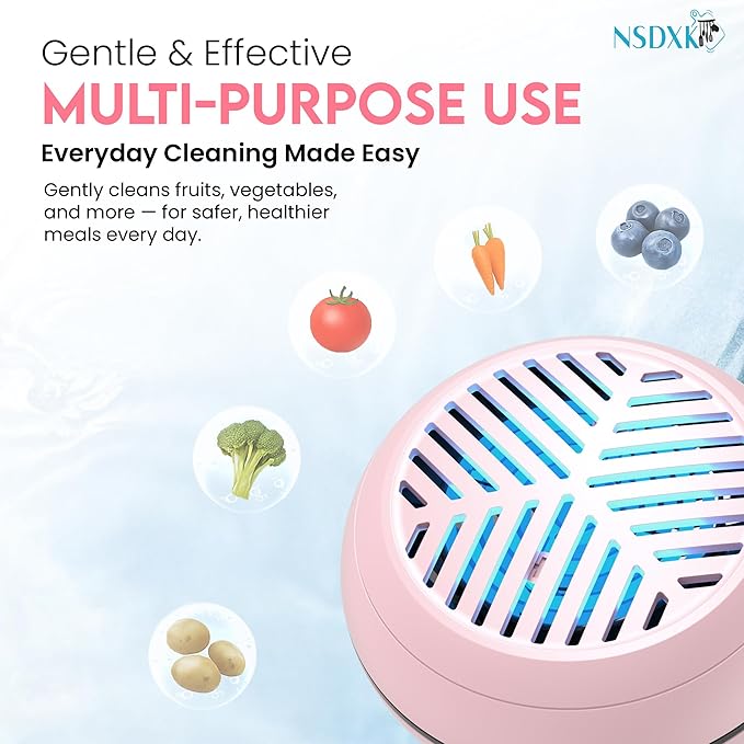 Fruit and Vegetable Washing Machine, Fruit Vegetable Cleaner Device, Portable USB Wireless Veggie Wash with Purification Technology, for Washing Fruits, Vegetables, Rice, Meat, Pink
