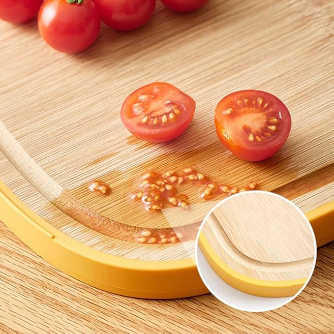 Double Sided Plastic Bamboo Wood Cutting Board Creative Board with Handles for Meat Fish Vegetable Cheese (2 Pack