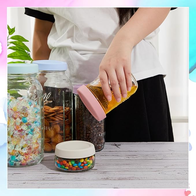 Teenyyou 6 Pcs Silicone Wide Mouth Lids Mason Jar Lids Thickened Leak Proof Lid for 86 mm All Wide Mouth Mason Jars, Reusable Large Canning Jar Caps(Morandi)