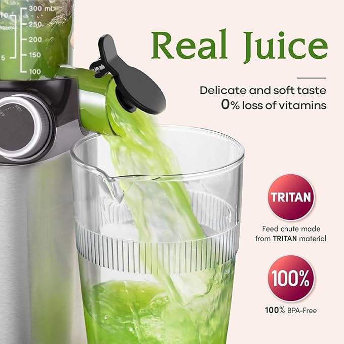Anybear Cold Press Juicer, 200W Masticating Slow Juicer 4.3" Large Feed Chute Fit Whole Fruits Vegetables | Upgraded Auger | Tritan Material | BPA Free | Juice Recipes (Light Gray)