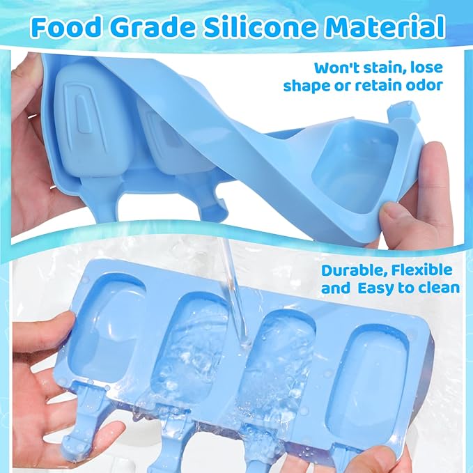 SAYAYA 2 Set Silicone Popsicle Molds with 100 Sticks, Reusable 4 Cavities Homemade Cake Pop & Cakesicle Mold for DIY Ice Cream, Ice Pop, Easy Release & Dishwasher Safe for Kids Family (Blue & Green)