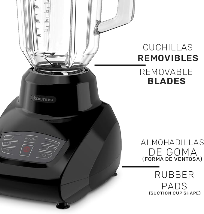 Taurus SEVILLA Countertop Blender | 48 oz Diamond Shaped Glass Jar | Touch Panel Controls with 6 Smart Pre Programmed Settings, 8 Speed Control & pulse function built-in | 550 watts