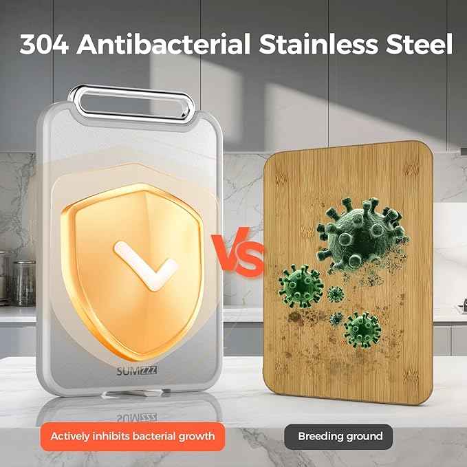 Stainless Steel Cutting Board for Kitchen, 2-in-1 Double-Sided Chopping Board, Food Grade Stainless Steel/PP (Silver, Set of 2(S+M))