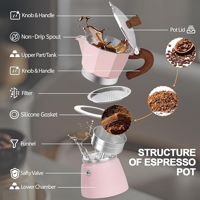Aluminum 9 Cup 450ml Moka Pot Express Coffee Maker Stovetop Espresso Colorful Coffeemaker Italian Classic Style Brewing Greca Cafe Mocha Machine for Cafeteras Lover Camping Travel and Home Use 15oz