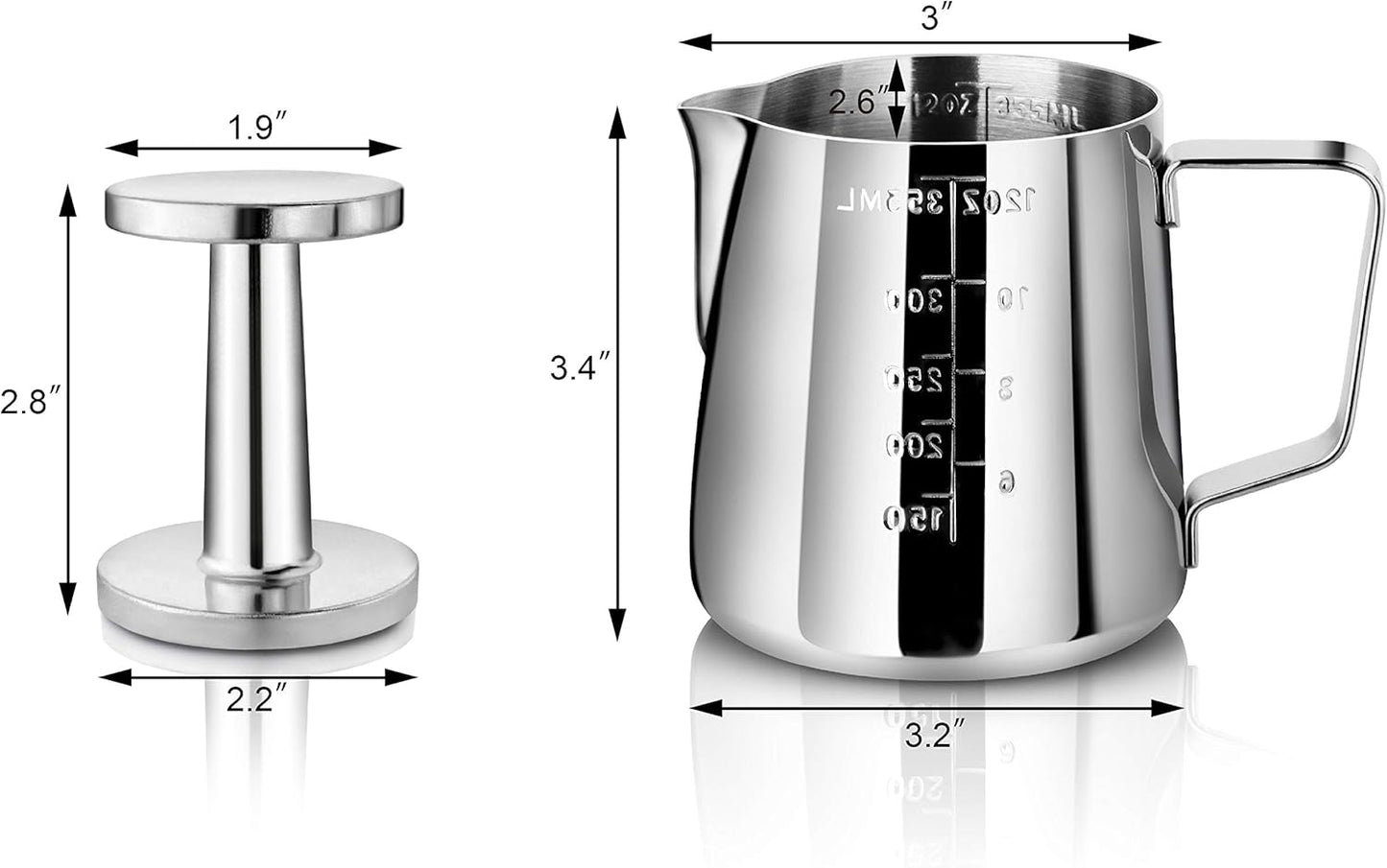 New Star Foodservice Commercial Grade Stainless Steel 18/8 Frothing Pitcher (12-Ounce (Combo Set))