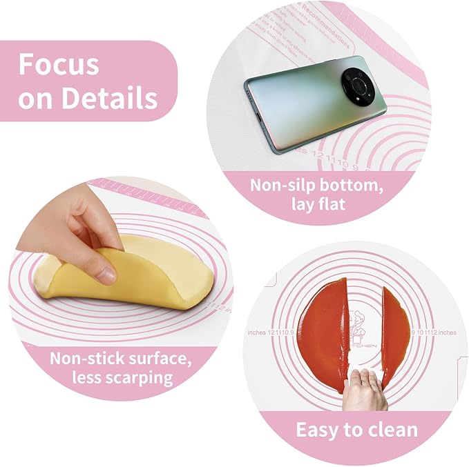 Non-stick Silicone Pastry Mat, Silicone Baking Mat with Measurements, Kitchen Counter Mat, Dough Rolling Mat, Oven Liner, Fondant Mat, Pie Crust Mat Silicone Bread Mat