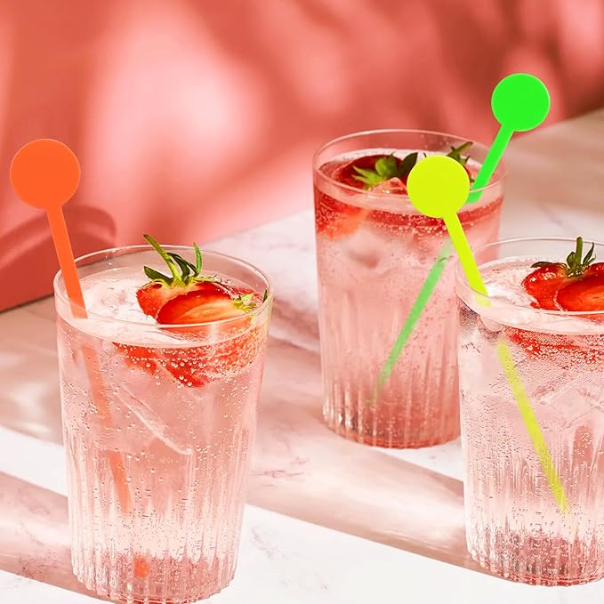 200Pcs Cocktail Swizzle Sticks, 7 Inches Disposible Plastic Drink Stirrers with Disc Top Colorful Drinks Bar Mixing Rod for Coffee Milk Cocktail Whiskey Beverage (Colorful)