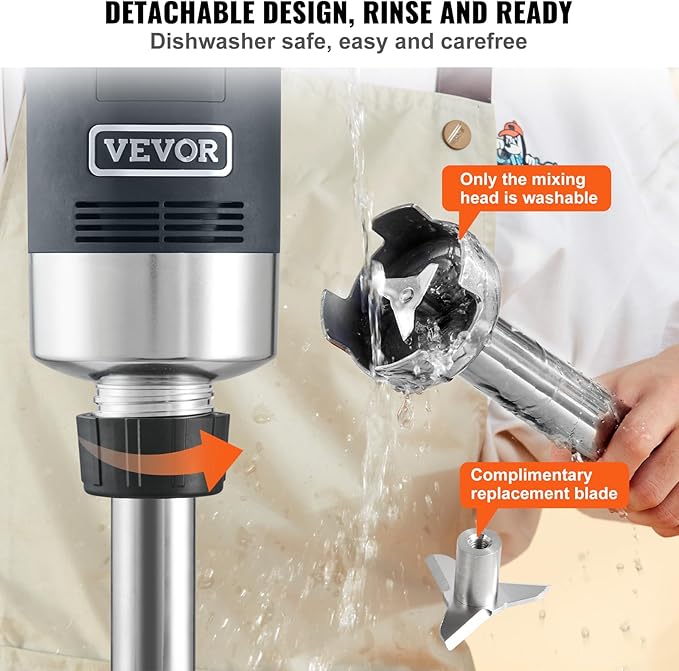 VEVOR Commercial Immersion Blender, 750W 12" Heavy Duty Hand Mixer, Variable Speed Kitchen Stick Mixer with 304 Stainless Steel Blade, Multi-Purpose Blender for Soup, Smoothie, Puree, Baby Food