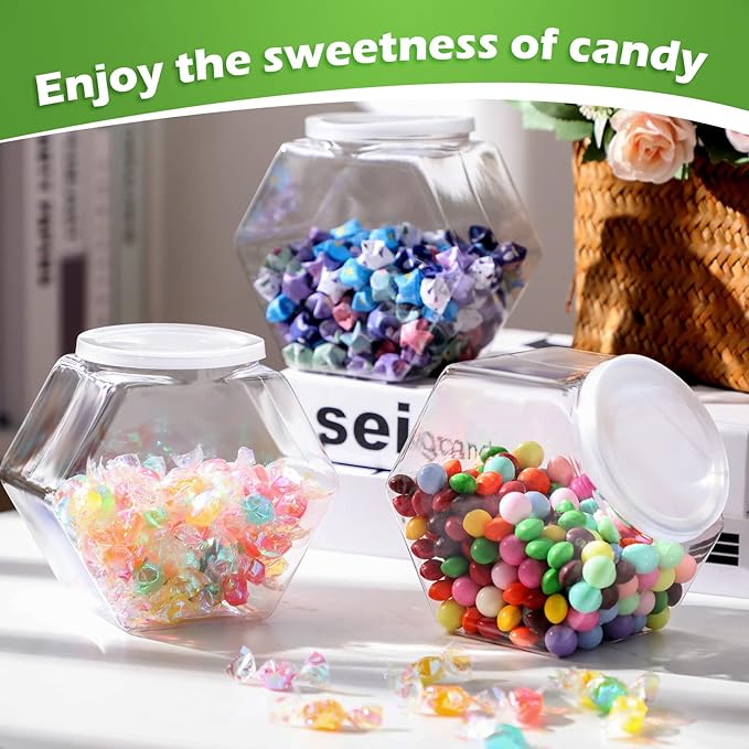 Hoolerry 12 Pcs Plastic Candy Jar with Scoops Set include 6 Hexagon Cookie Jars with Lid for Candy Buffet and 6 Candy Scoops 73 oz Large Storage Jar Clear Food Storage Canisters Kitchen Countertop Jar