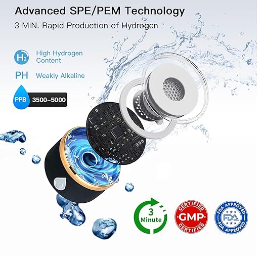 Hydrogen Water Bottle, 3Min Rapid High Content Alkaline Hydrogen Water, USB-C Rechargeable Hydrogen Water Machine, Portable 14OZ, SPE PEM Tech, Travel, Home, Office, Gift for Family & Friends (Black)