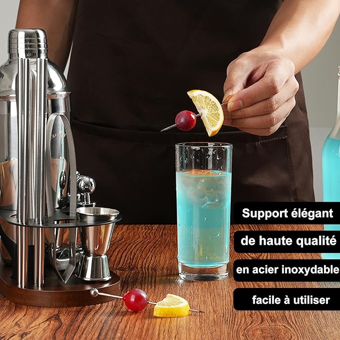 23-Piece Bartender Kit, Cocktail Shaker Set with Stand | Bar Set Drink Mixer Set with All Essential Bar Tools: Martini Shaker,Bar Mixer Spoon, Jigger, Strainer, Muddler, Pourers, for Home, Bar, Party