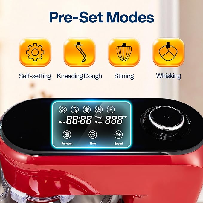 VIVOHOME Stand Mixer with Fermentation, One-Touch Presets, and 6 Qt Bowl, Red, and VIVOHOME Stainless Steel Juicer Steamer Pot 11 Qt with Tempered Glass Lid