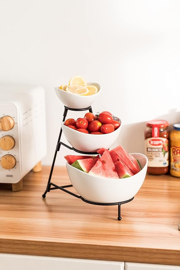LAUCHUH Serving Dish for Entertaining, 3 Tier Serving Tray, Chip and Dip Serving Set Oval Serving Bowl Set for Easter, Mother's Day Fruit, Dessert, Appetizer, Candy, Vegetable, Black
