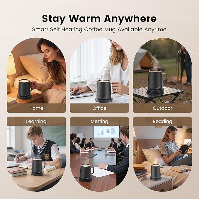 Smart Self Heating Coffee Mug,14oz Temperature Control Coffee Mug,Hot up to 150°F,Rechargeable Heated Coffee Mug,Up to 6H Battery Life,Coffee Cup Warmer,Great Gift for Coffee Lovers,Dad,Mom (Black)