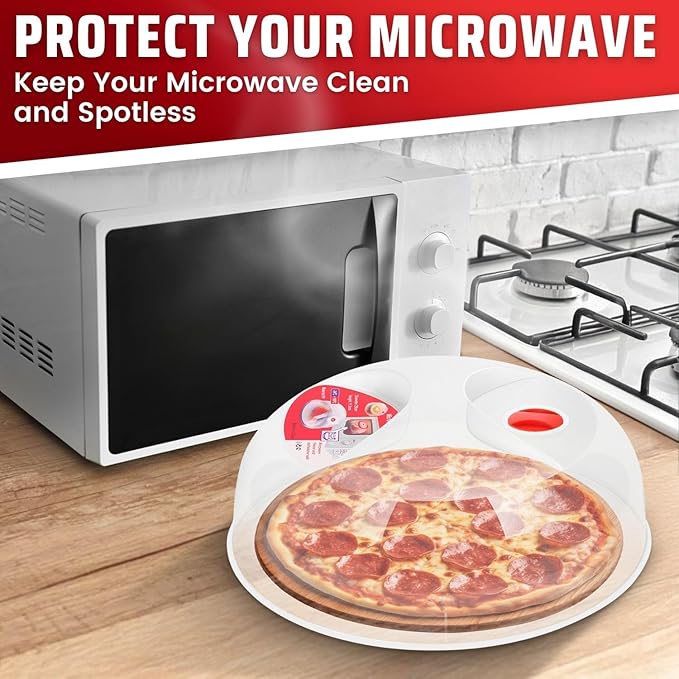 Flexzion 11.5 Inch Microwave Splatter Cover - BPA-Free Anti-Splatter Microwave Cover with Adjustable Steam Vent, Dishwasher Safe, Transparent Plastic Food Covers for Microwave Cooking